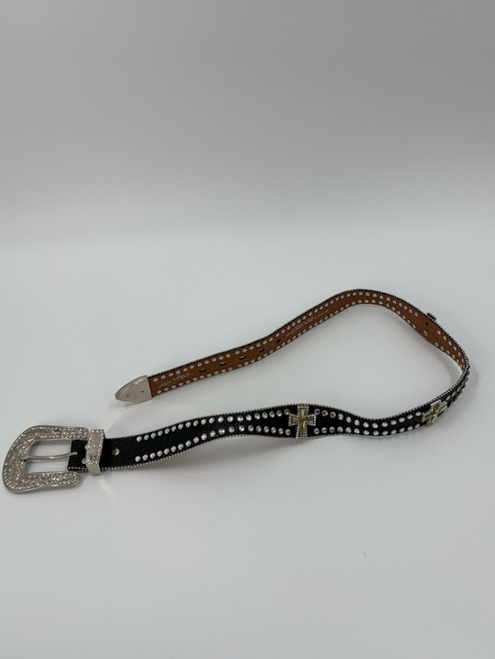 Blazin Roxx Black Croc Print Rhinestone Cross Western Belt | Medium | NWOT